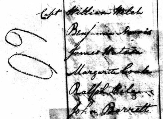 1800 census excerpt showing John Barrett and Captain William Welch