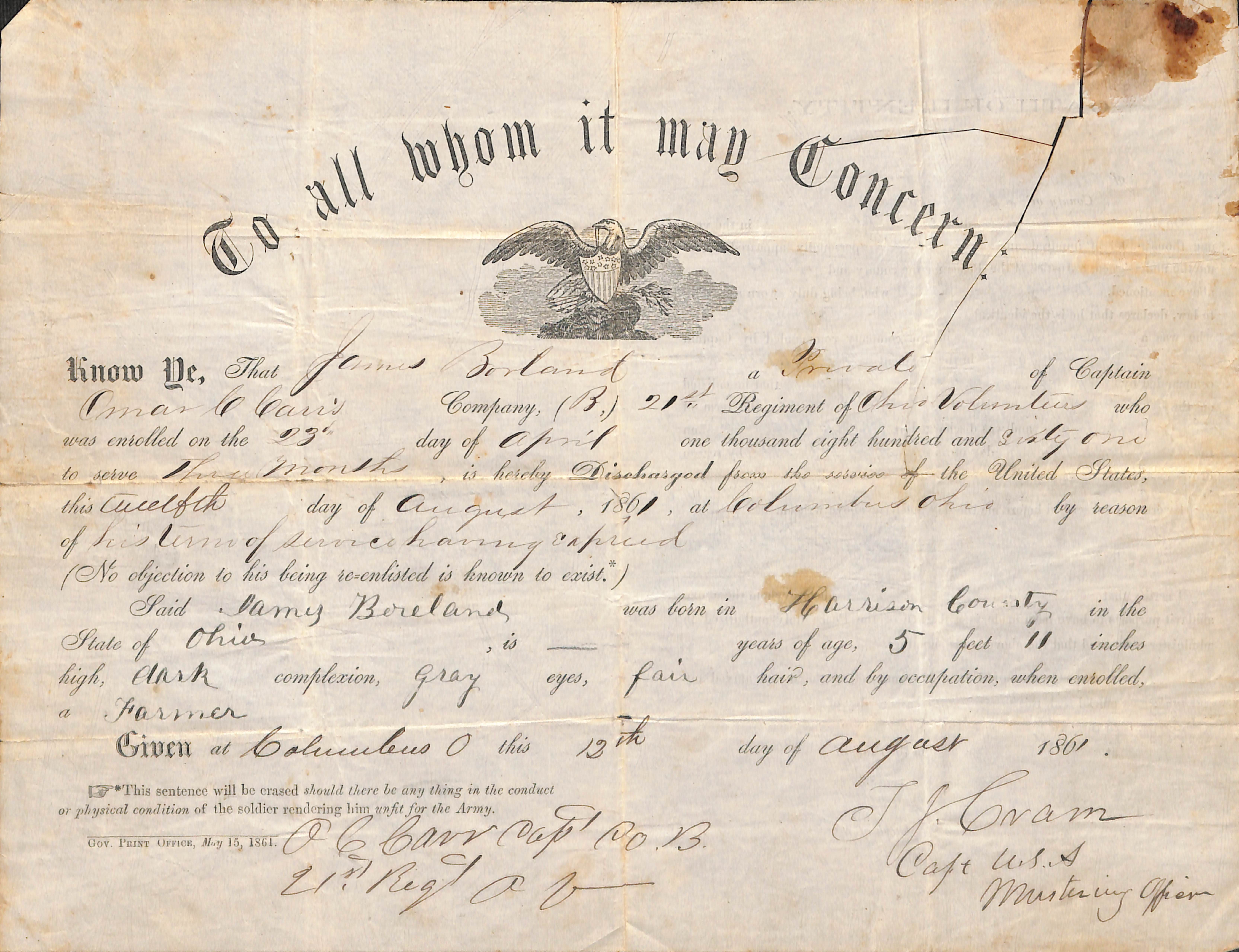 Civil War Discharge Certificate